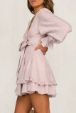 Fashion Street Solid Split Joint V Neck Cake Skirt Dresses