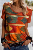 Fashion Casual Print Split Joint O Neck T-Shirts