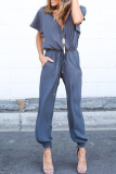 Casual Street Solid Frenulum V Neck Jumpsuits