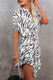 Fashion Street Animal Print Patchwork O Neck Irregular Dresses