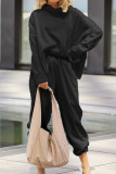 Fashion Casual Solid Split Joint O Neck Long Sleeve Two Pieces