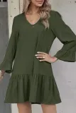 Casual Solid Fold V Neck A Line Dresses