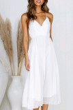 Fashion Casual Solid Split Joint V Neck A Line Dresses