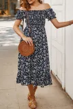 Fashion Street Print Split Joint Off the Shoulder A Line Dresses