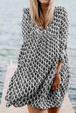 Casual Print Patchwork Basic V Neck A Line Dresses