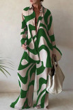 Casual Print Patchwork Turndown Collar Long Sleeve Two Pieces