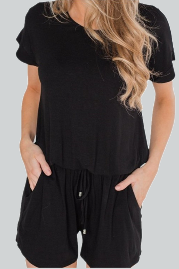 Casual Striped Solid Hollowed Out Buttons O Neck Straight Rompers