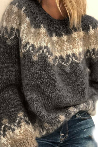 Fashion Print Patchwork O Neck Tops