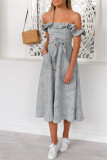 Fashion Street Print Split Joint Off the Shoulder A Line Dresses