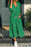 Casual Print Split Joint V Neck Pencil Skirt Dresses