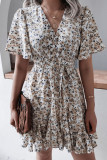 Fashion Casual Print Split Joint V Neck Waist Skirt Dresses