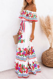 Fashion Street Print Split Joint Off the Shoulder A Line Dresses