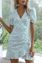 Fashion Elegant Floral Buckle Flounce V Neck A Line Dresses