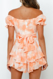 Fashion Street Print Patchwork Off the Shoulder Loose Rompers