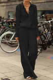 Fashion Street Solid Patchwork Turndown Collar Long Sleeve Two Pieces