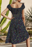 Elegant Floral Frenulum Flounce Square Collar A Line Dresses