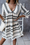Casual Print Lace Split Joint V Neck Dresses