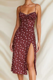 Fashion Street Print Split Joint Slit Spaghetti Strap A Line Dresses