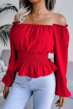 Fashion Elegant Solid Split Joint Flounce Off the Shoulder Tops(5 Colors)
