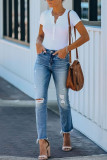 Fashion Casual Solid Ripped Straight Denim