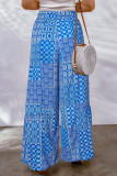College Vacation Print Patchwork Loose Mid Waist Wide Leg Full Print Bottoms