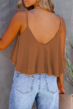 Fashion Solid Tassel Split Joint U Neck Tops