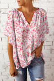 Sweet Elegant Floral Patchwork V Neck T-Shirts