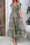 Bohemian College Print Fold V Neck A Line Dresses