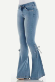 Street Solid Make Old Cross Straps Boot Cut Mid Waist Solid Color Bottoms