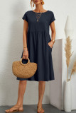 Casual Solid Patchwork O Neck A Line Short Sleeve Dress(10 Colors)