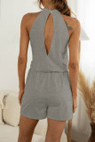 Fashion Casual Solid Patchwork Halter Loose Rompers