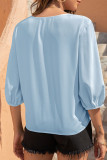 Fashion Street Solid Draw String V Neck Tops