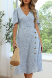 Fashion Elegant Floral Buckle Slit V Neck A Line Dresses