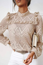 Fashion Sweet Solid Patchwork O Neck Tops