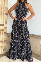 Casual Simplicity Print Patchwork Frenulum Halter Loose Jumpsuits