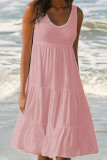 Fashion Sweet Solid Patchwork O Neck Cake Skirt Dresses(7 Colors)