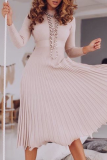 Elegant Solid Basic O Neck Pleated Dresses