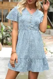 Elegant Floral Buckle Flounce V Neck A Line Dresses