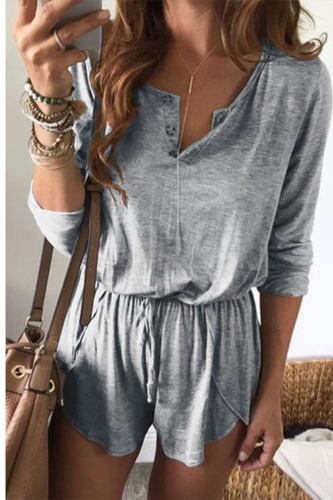 Daily Patchwork Solid Buttons Loose Rompers