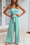 Fashion Street Solid Frenulum Strapless Loose Jumpsuits