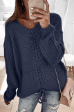 Fashion Street Adult Solid Patchwork Pullovers V Neck Tops