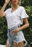 Fashion Street Polka Dot Split Joint V Neck T-Shirts