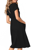 Elegant Solid Pocket Buckle V Neck A Line Dresses