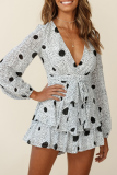 Fashion Elegant Print Frenulum V Neck Rompers