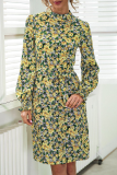 Fashion Elegant Floral Split Joint Frenulum O Neck A Line Dresses