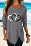 Simplicity Print Buttons Asymmetrical Printing O Neck T-Shirts(6 Colors)