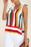 Elegant Striped Split Joint Strap Design V Neck Tops