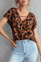 Fashion Casual Print Split Joint V Neck Tops