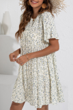 Elegant Floral Split Joint Flounce O Neck A Line Dresses
