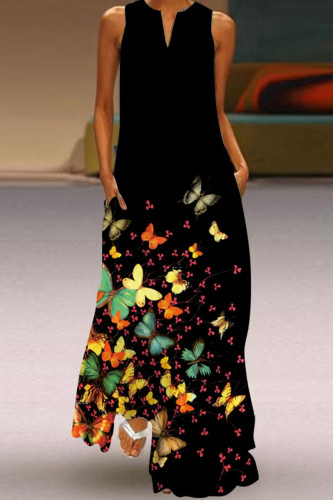 Fashion Street Print Split Joint V Neck A Line Dresses